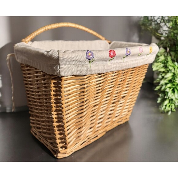 VTG Wicker Wall Hanging Rectangular Decorative Basket With Lining Cottage Core - Picture 1 of 9